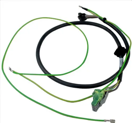 Kabel mit mehreren Leitungen und einem Stecker, ausgestattet mit grünen und schwarzen Adern, geeignet für Produkte der Marke Wolf, speziell für Verdichteranwendungen.
